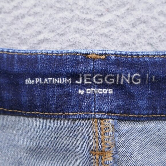 Chicos Womens Platinum Jegging Jeans 1 Size 8 Blue Distressed Studded Stretch - Picture 10 of 11
